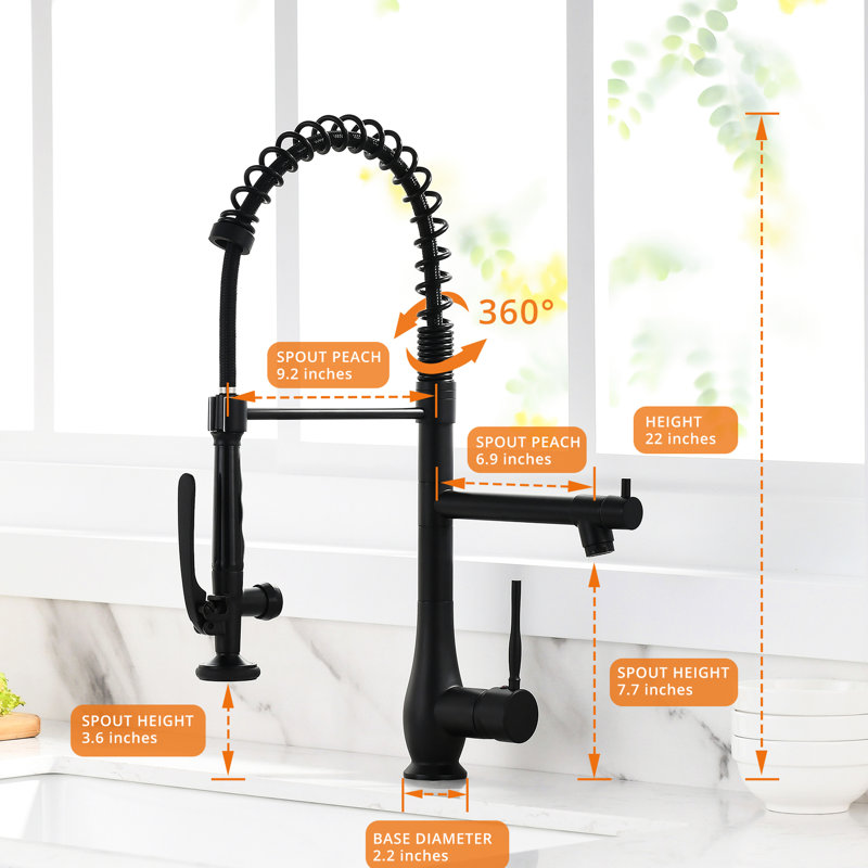 Kitchen Sink Faucet Pull-Down Black - Single Handle, Ceramic Filler, Finish Commercial All Brass, Finish, Pull Down , Hot And Cold Water