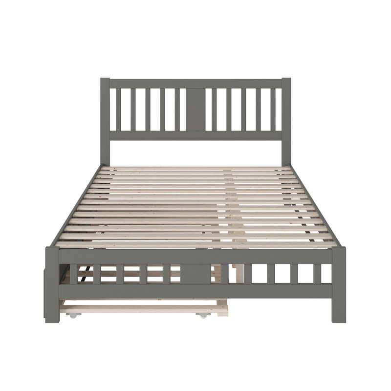 Anakin Solid Wood Platform Bed with Matching Trundle, Gray, Queen