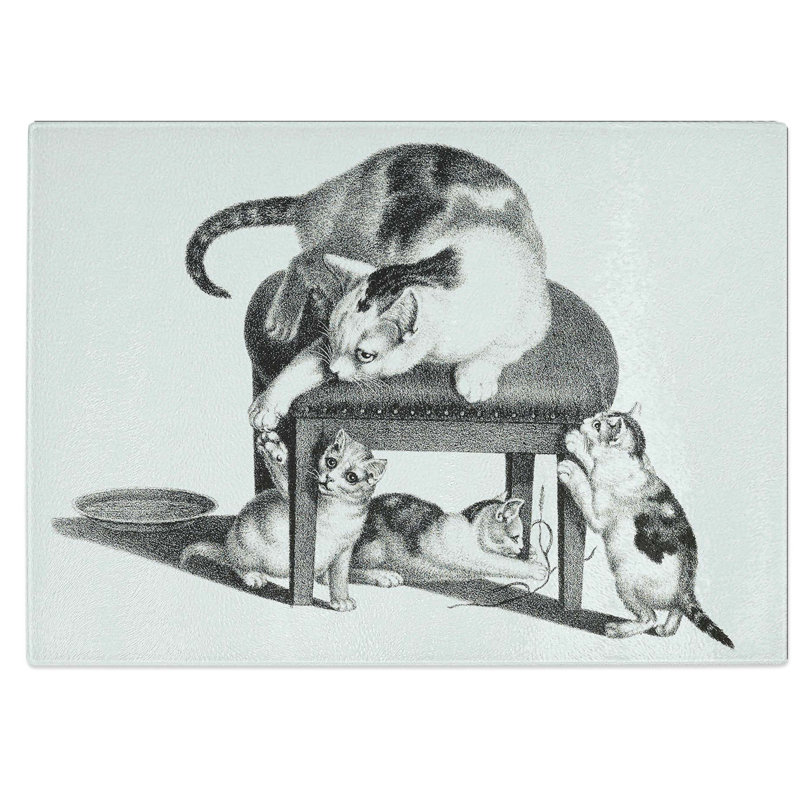 Tempered Glass Cat with Kittens Chopping Board, 28.5 cm W x 20 cm L