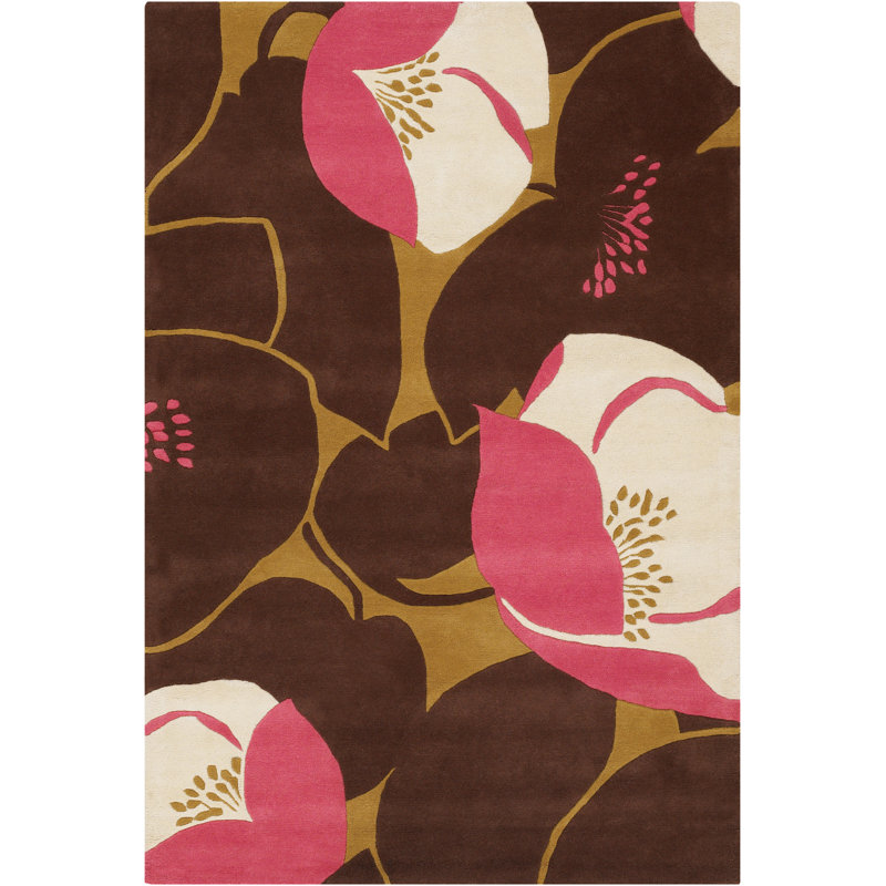 Burchell Wool Floral Hand Woven Pink Cream Brown Indoor Area Rug, Rectangle 7'9" x 10'6"