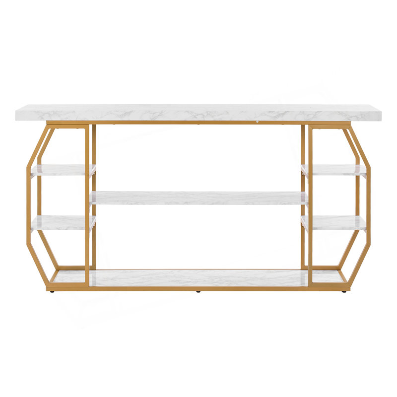 3 Tiers Marble Console Table Modern Golden Geometric Large Console Table
