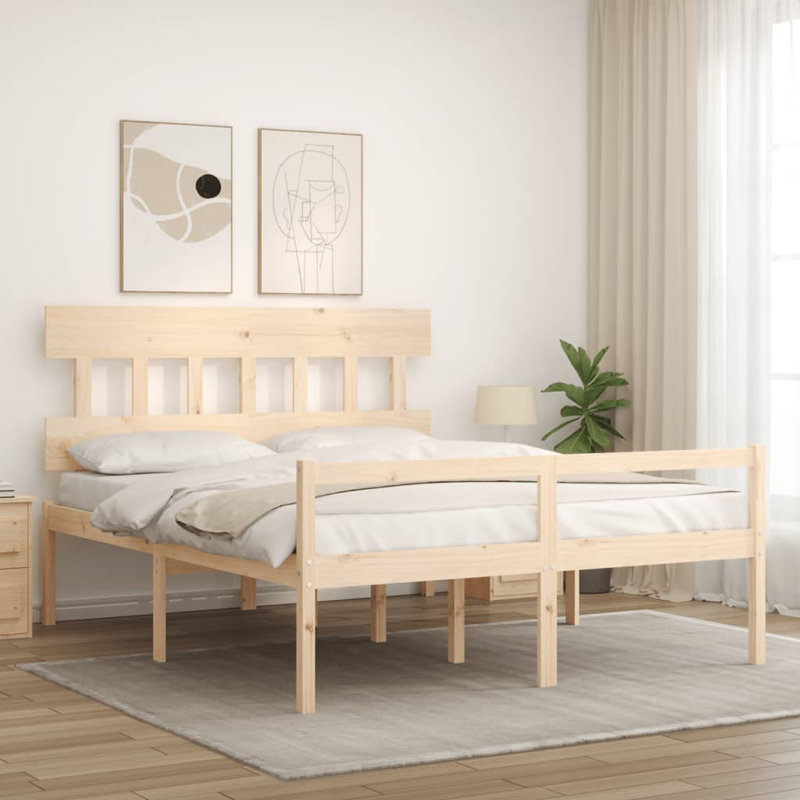 Anniki Solid Wood Bed, Brown, European Kingsize (160 x 200cm)
