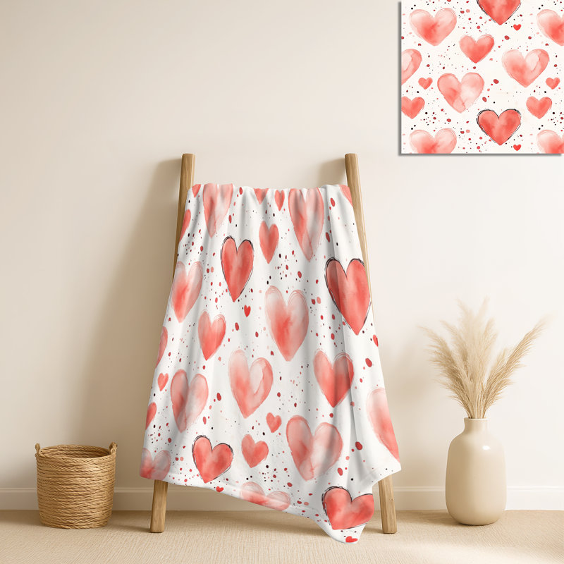 Cozy Hearts I - couverture rouge abstraite pour adolescents chauds, jeté Farmhouse Cozy