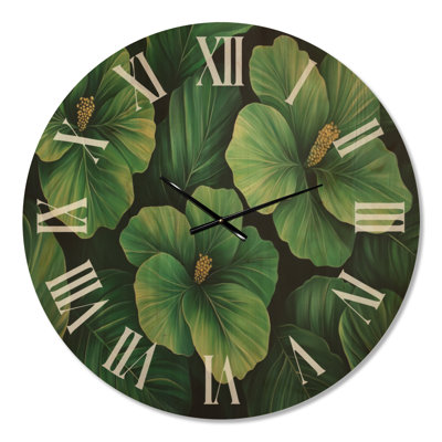 Emerald Hibiscus Garden - Tropical Wood Wall Clock
