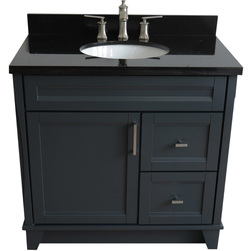 Ensemble de meuble-lavabo simple 37 po Amedea, Granite noir Galaxy, Gris foncé