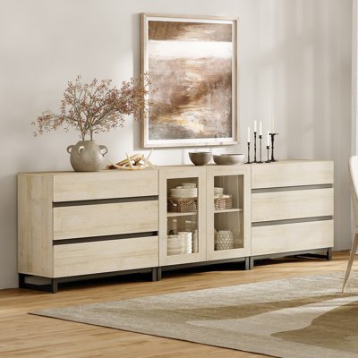 3 In 1 Multifunctional Sideboard Buffet Cabinets With 6 Glass Doors, Modern Sideboard Credenza With Adjustable Shelf And Metal Base, Coffee Bar Cabinet Storage Cabinet For Living Room, Kitchen