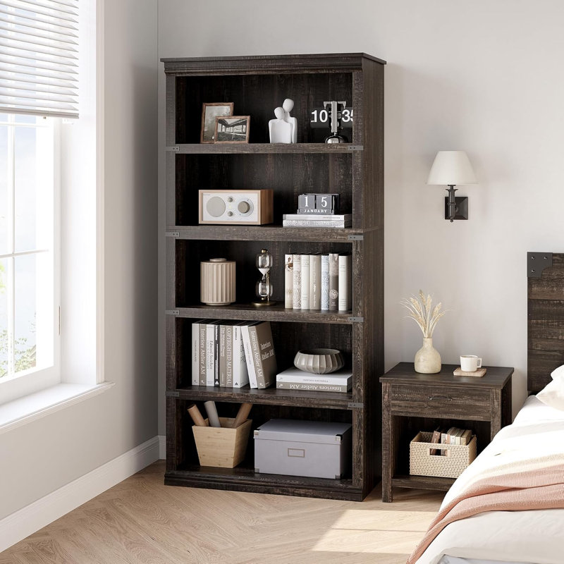 Farmhouse Book Shelf With Storage Open Display Bookshelves, 67.4" Tall Book Case Wooden Bookcase Home Decor Furniture For Home Office, Living Room, Bed Room