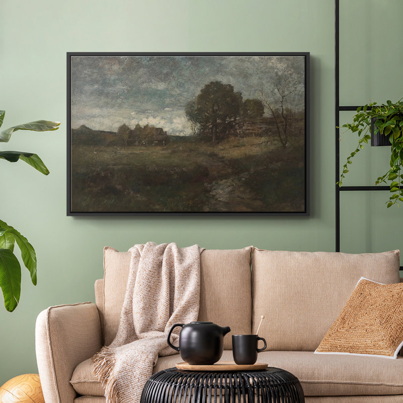Paysage rétro - CDxxxviii, H 25 po x l 37 po x P 2 po, Toile avec cadre flottant noir