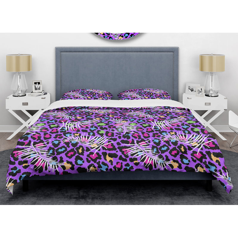 Ensemble de housse de couette Heart Mid-Century, Housse de couette très grand et 2 taies, Fourrure de léopard Safari V