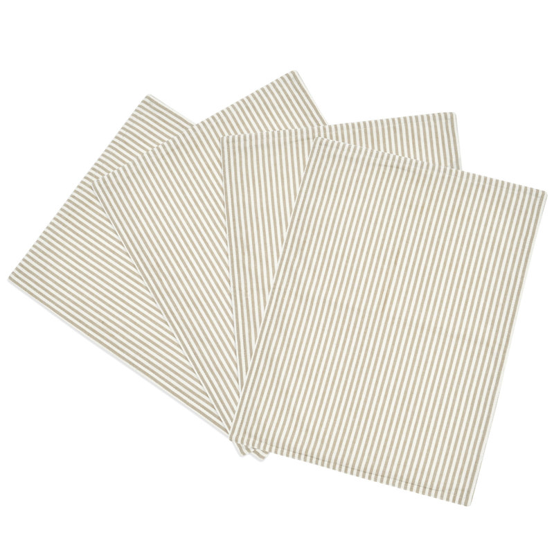 Neutral Striped Cotton Blend Rectangular Placemat Set
