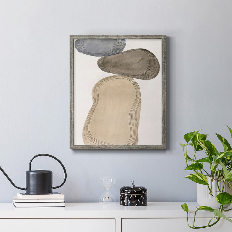 River Rocks Contour I, toile encadrée de qualité supérieure - prête à être accrochée, Gris, H 24 po x l 20 po