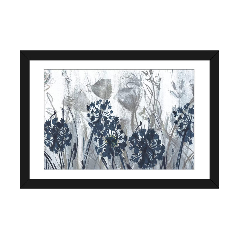 «Indigo Field» par Susan Jill - estampe numérique sur toile tendue, H 24 po x l 32 po, Impression encadrée avec passe-partout