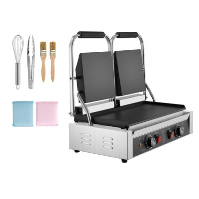 Commercial Panini Grill, 19"x9", Stainless Steel, 1 Piece, Double Sandwich Press, Silver, High-Power 3600W