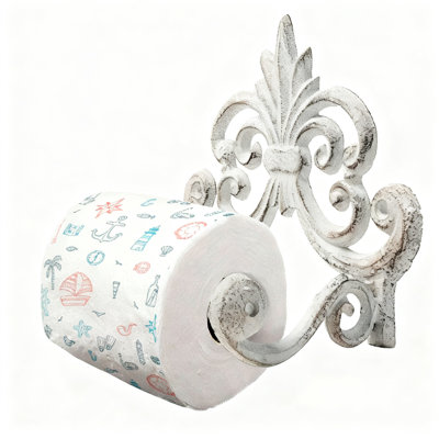 Porte-papier hygiénique mural en fonte Fleur De Lis, 1 rouleau (blanc antique)