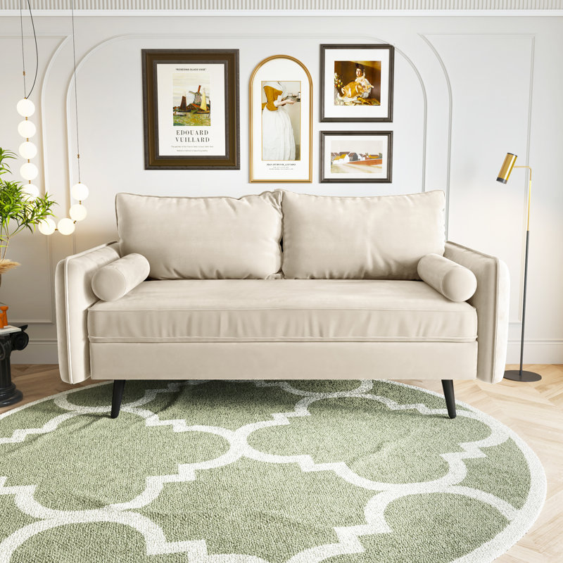 Evalei Velvet Round Arm Sofa, Ivory, 33.5'' H x 70'' W x 32'' D