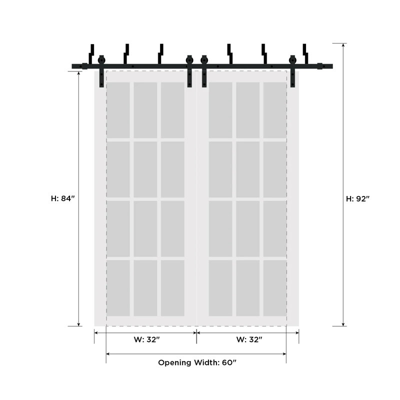 Portes coulissantes de style grange pour placard, 162,5 x 213,4 cm (64 x 84 pouces), Mela 7001, blanc mat, rails modernes de 2 m (6,6 pi), quincaillerie, bois massif, portes de placard de chambre à coucher