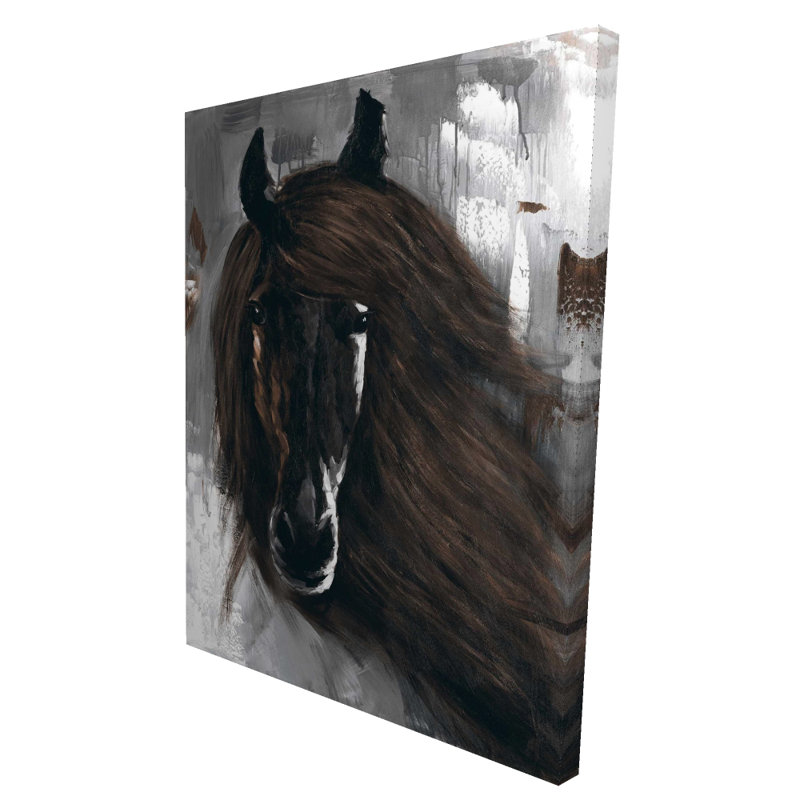 Cheval brun foncé - toile de cheval de bureau pour la décoration intérieure, H 36 po x l 48 po