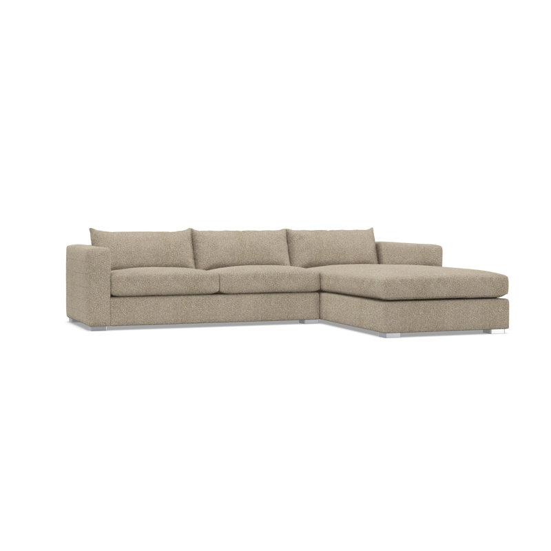 Chaise Sectional, Tan Polyester, Right Hand Facing
