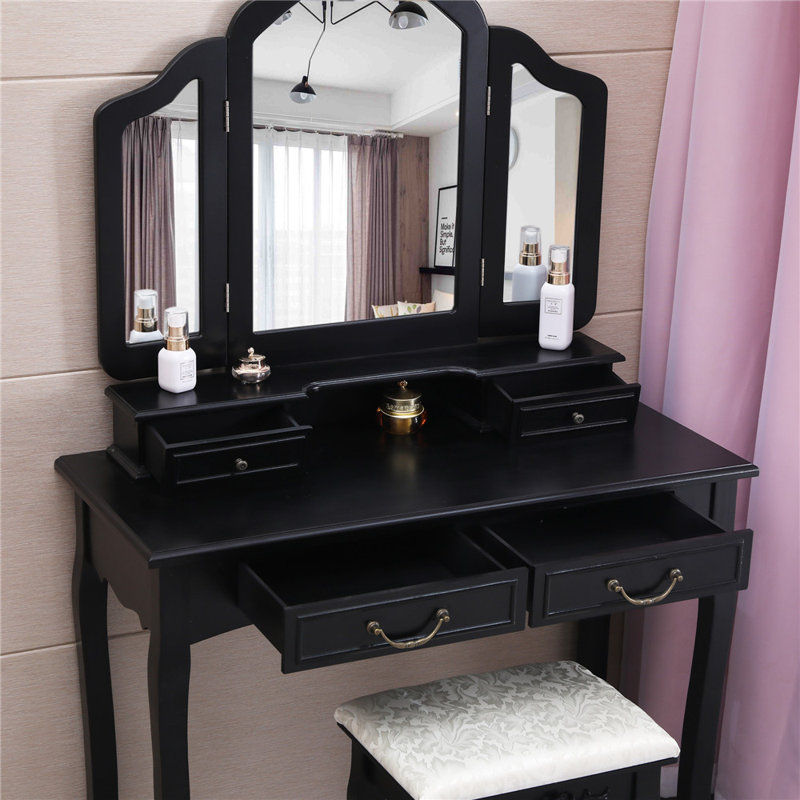 Ensemble coiffeuse et tabouret Wendland, Noir