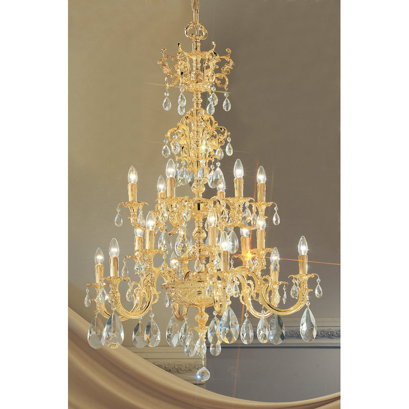 Lustree 18 lumières façon bougie/classique Princeton, Crystalique, Plaqué en or 24 carats