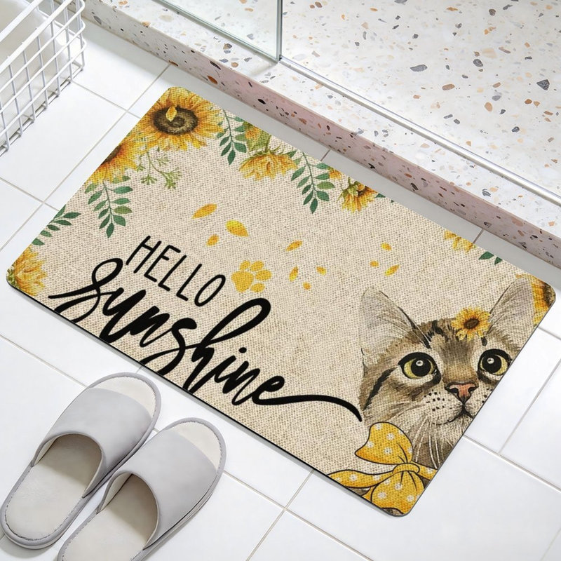 Tapis de sol à motif de chat Sunflower, pour cuisine et porche, 24 x 36 po, jaune beige