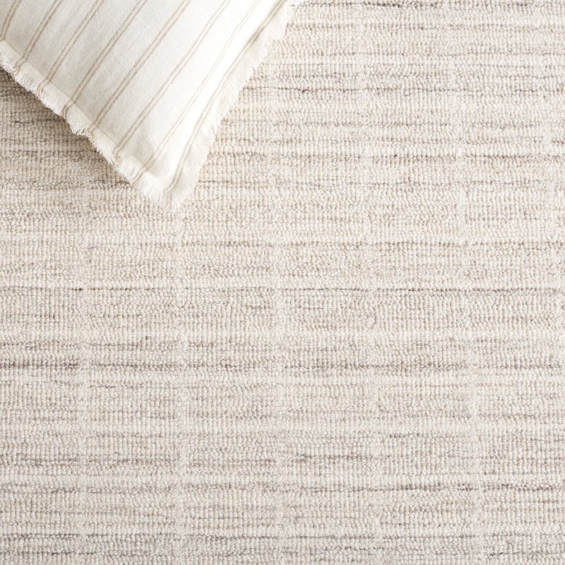 Tapis rayé ivoire / beige en laine / coton touffeté à la main Delsin, Rectangle de 5 pi x 8 pi