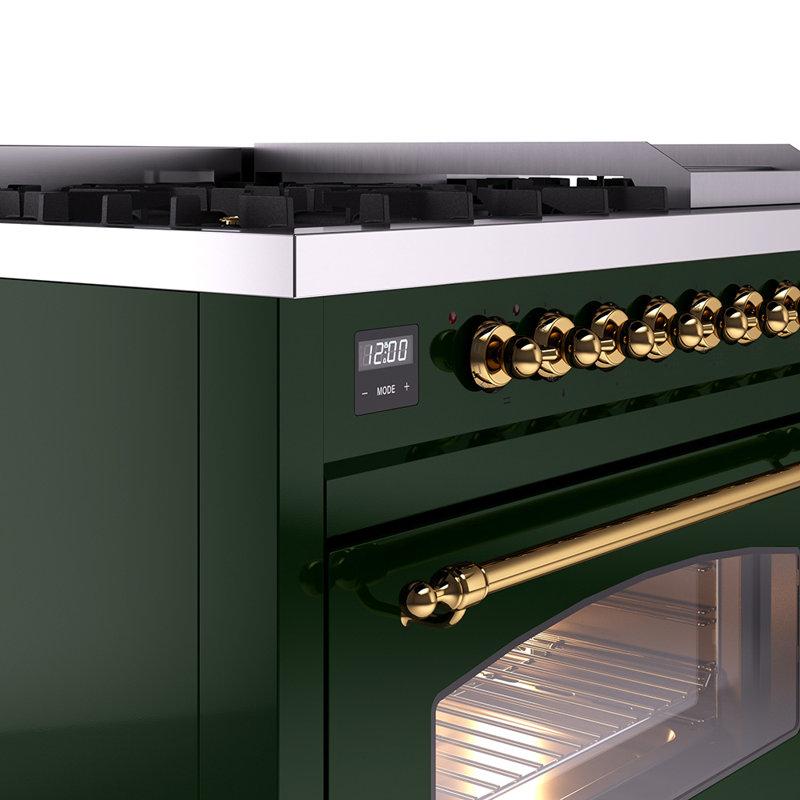 ILVE Nostalgie II 48 Dual Fuel Range , Emerald Green/Brass, Liquid Propane