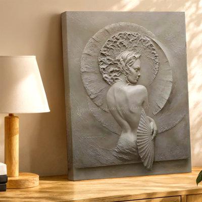Nude Woman Relief Sculpture Beige Textured Modern Canvas Wall Art Print for living room, bedroom, office, hallway, entryway, gallery wall and modern home decor, decorative accent