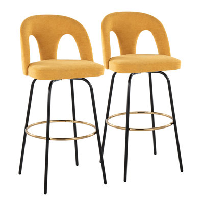 Ava Upholstered 30" Contemporary Fixed-Height Barstool With Swivel In Metal With Round Metal Footrest By Lumisource - Set Of 2
