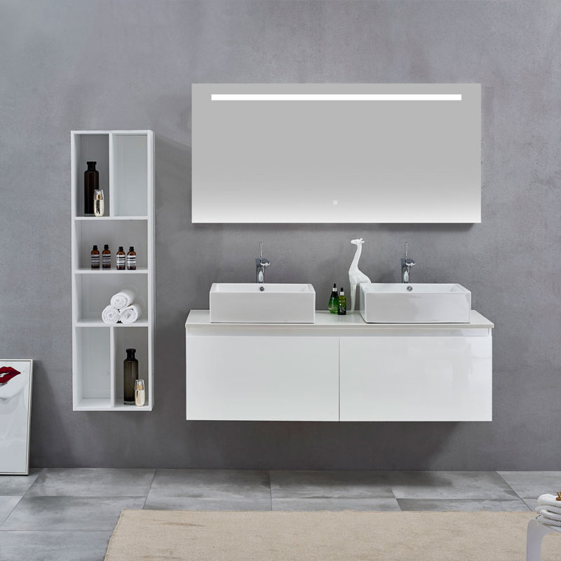 Ensemble de meuble-lavabo de salle de bain double fixé au mur 59" Giuliano