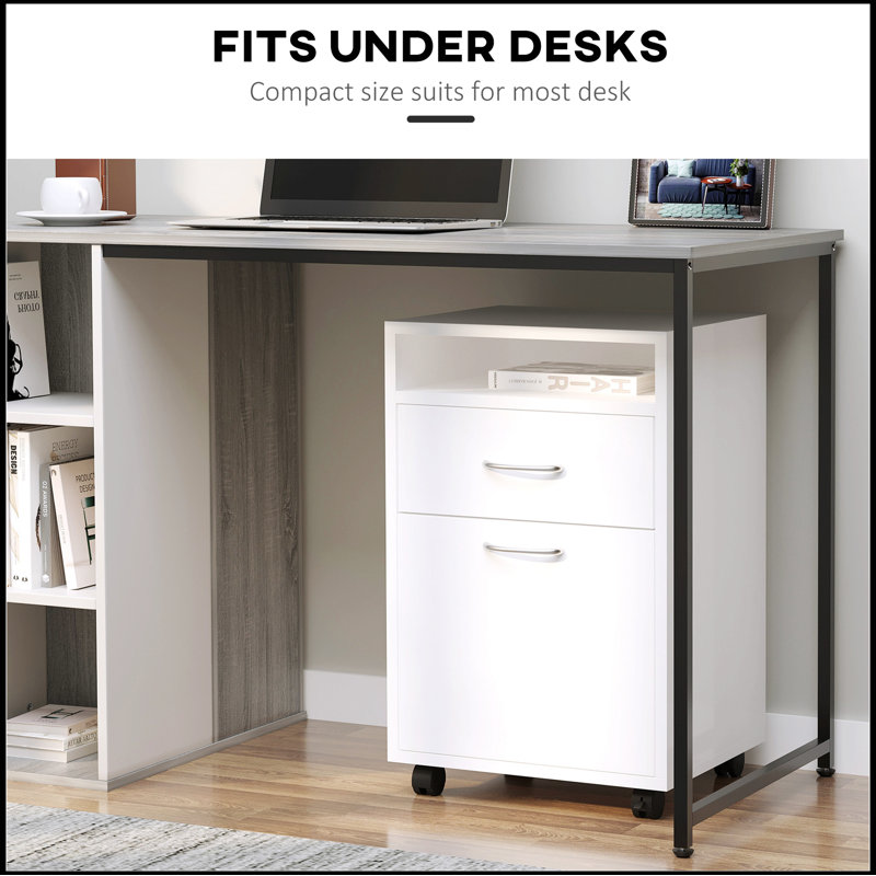White Mobile Storage Cabinet with 2 Drawers and Castors