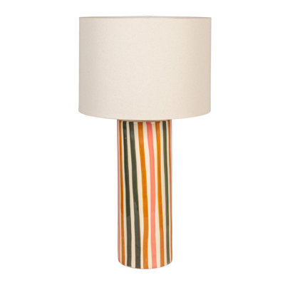Multicolor Stripe Stoneware Table Lamp With Linen Shade