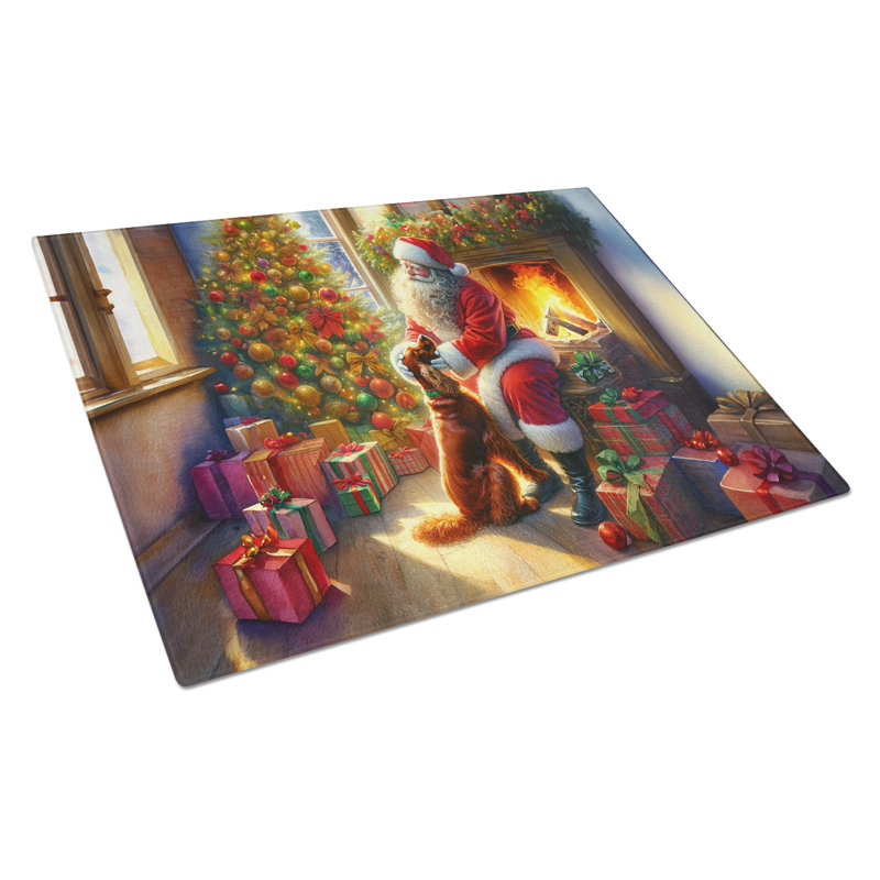 Planche à découper en verre Irish Setter and Santa Claus