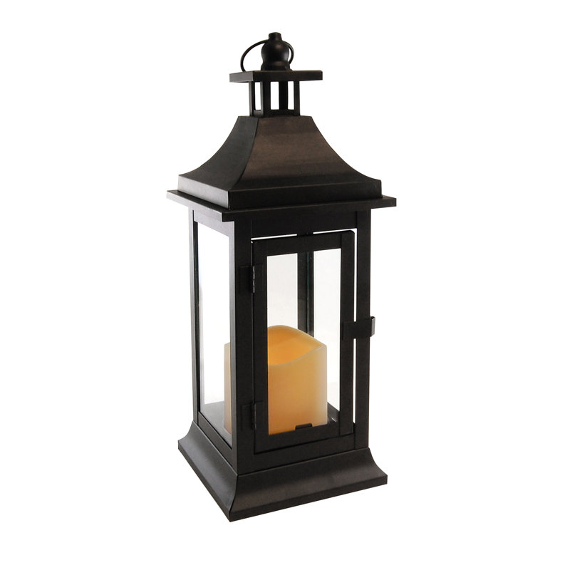 Lanterne en métal avec bougie à piles, H 13,25 po x l 5 po x P 5 po