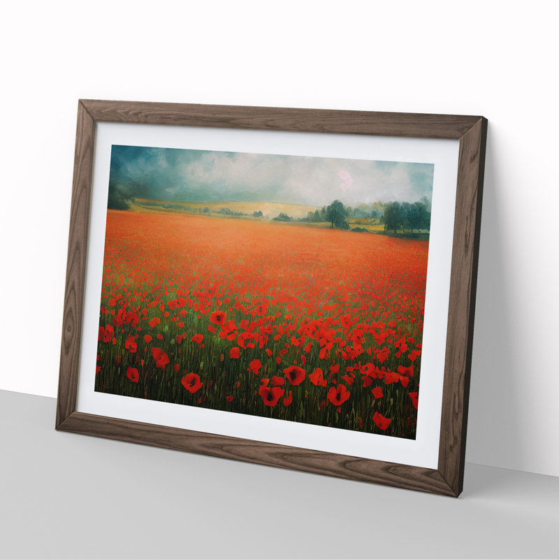 Dazzling Poppy Field Flowers - Single Picture Frame Print, 25cm H x 34cm W x 2cm D, Walnut Framed