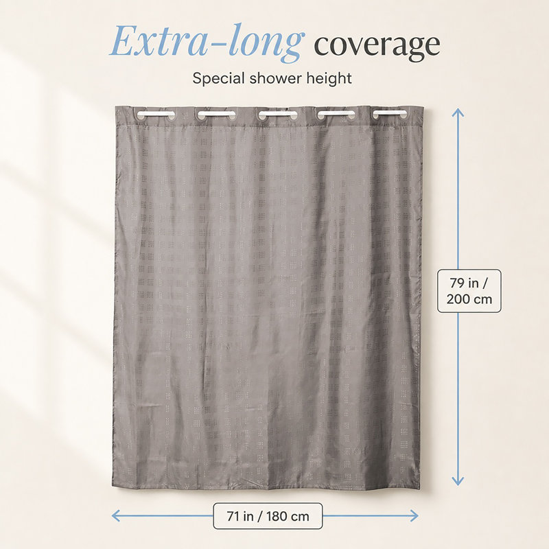 Rideau de douche cubique sans crochet extra long en polyester, Taupe