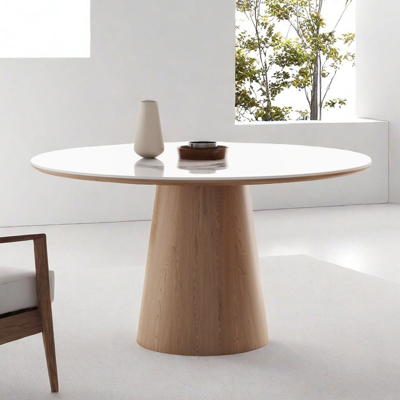 Modern Round Dining Table with Glossy Rock Top, 29.5"H x 59.1"L x 59.1"W