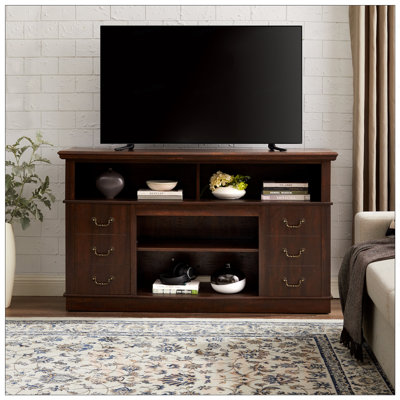 Meuble télé rétro avec rangement pour téléviseur de 65 po ou moins, meuble télé avec tablettes et armoires de style Mid-Century moderne
