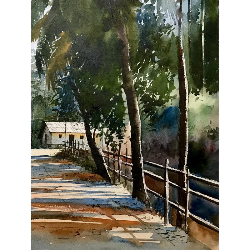 Sentier solitaire d'un village | Aquarelle sur papier | Par Abhijeet Bahadure