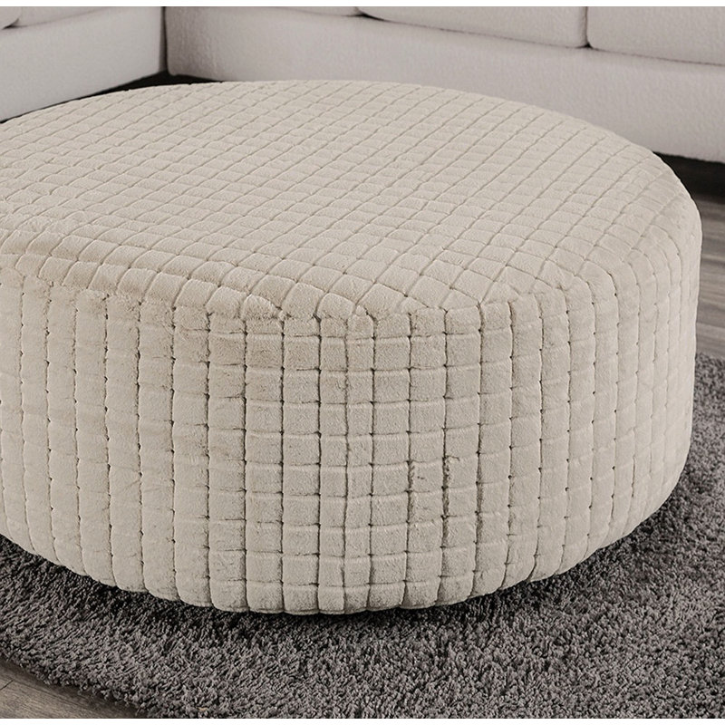 Repose-pieds rond doux de style transitionnel en chenille brun clair