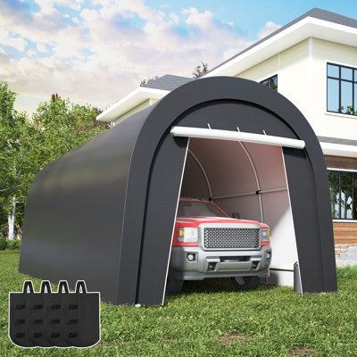 Abri d'auto robuste 10 x 20 pi avec 4 sacs en tissu pour une stabilité accrue, garage portatif rond avec 2 portes enroulables, abris pour le rangement des véhicules, outils et équipement d'extérieur