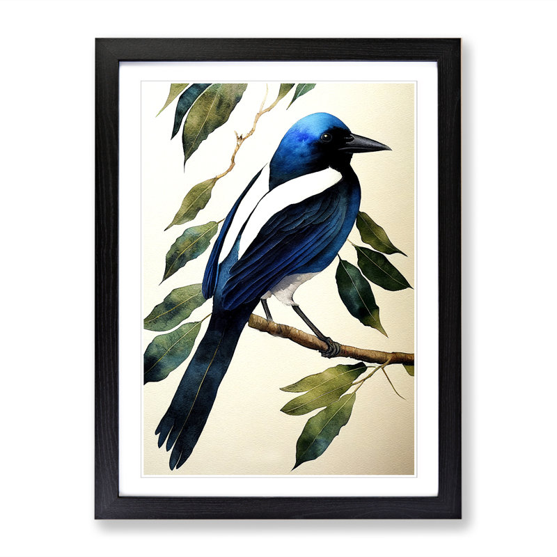 Watercolour Magpie Bird 1 Piece Single Picture Frame Wall Art, 34cm H x 25cm W x 2cm D, Walnut