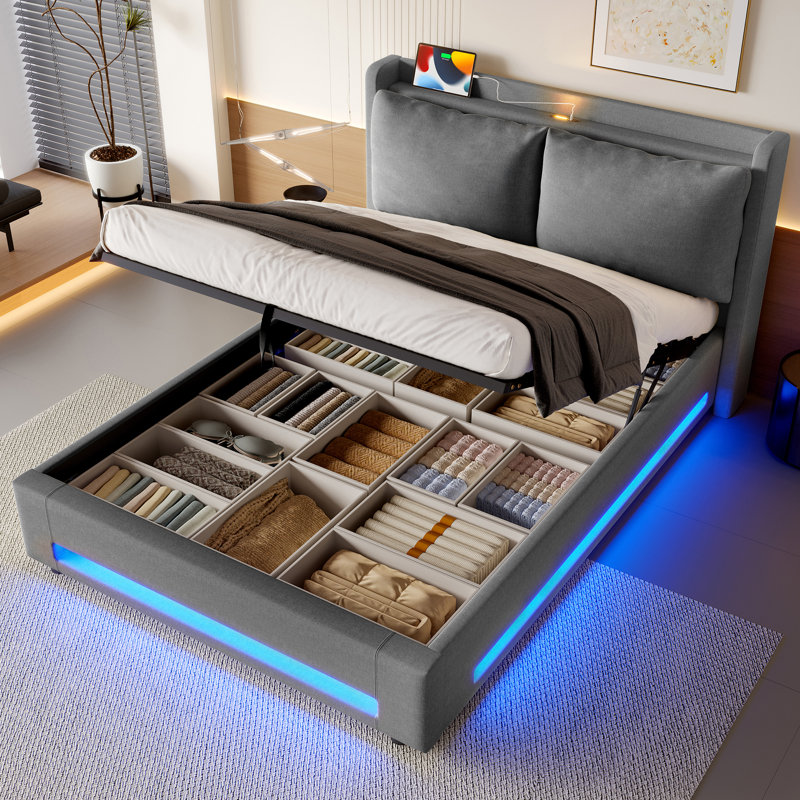 Upholstered Ottoman Storage Bed, Dark Grey, Double (4'6)