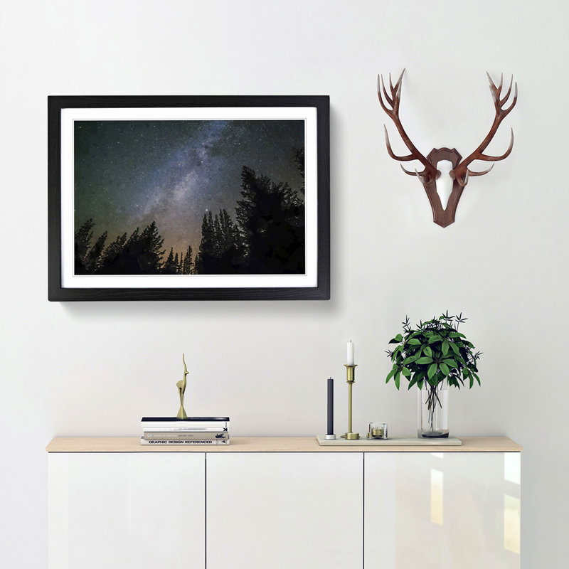 The Milky Way Above a Forest in Abstract - Picture Frame Graphic Art Print, 62cm H x 87cm W x 2cm D, Black Framed