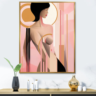 Sensual Elegance Art Nouveau Woman Pink and Gold I - Print
