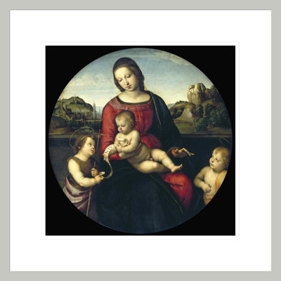 Tondo de la Vierge et de l'enfant avec Jean-Baptiste et un garçon sacré (La Madone Terrranuova) par Raphael, impression giclée encadrée