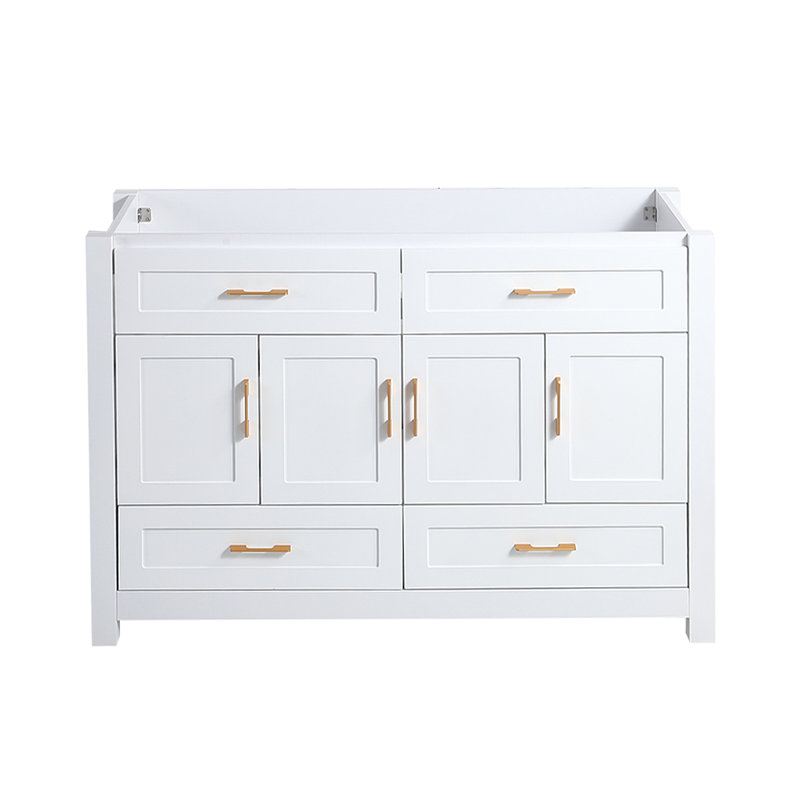 Meuble-lavabo 48 po blanc, armoire de rangement abondante - 4 portes à fermeture douce et 4 tiroirs (à l'exception du lavabo en céramique)