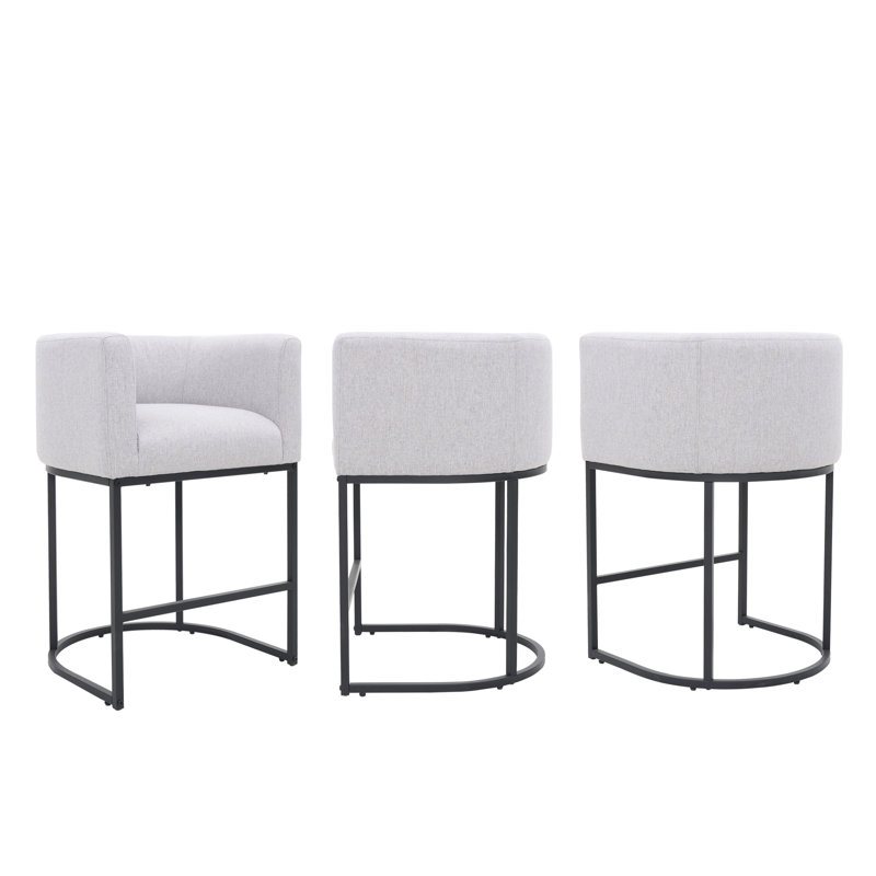Upholstered Counter Height Stool with Metal Frame (Set of 3), Light Gray Seat/Black Frame, 3