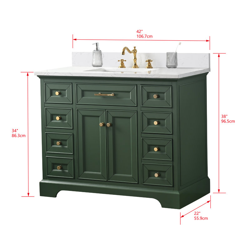 Thompson 42" W Single Bathroom Vanity, Evergreen/Brushed Gold