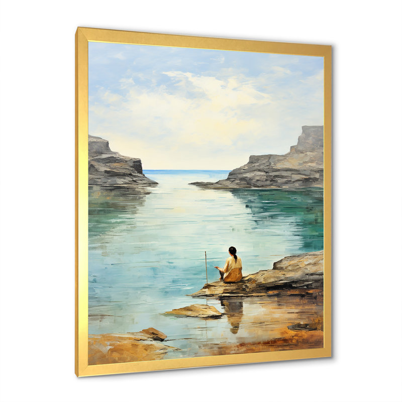 Meditation Serenity By The Sea 2 - Art mural méditation, Cadre doré simple, H 32 po x l 24 po x P 1 po
